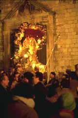 Trevi, Italy. Processione di S. Emiliano, uscita della statua.